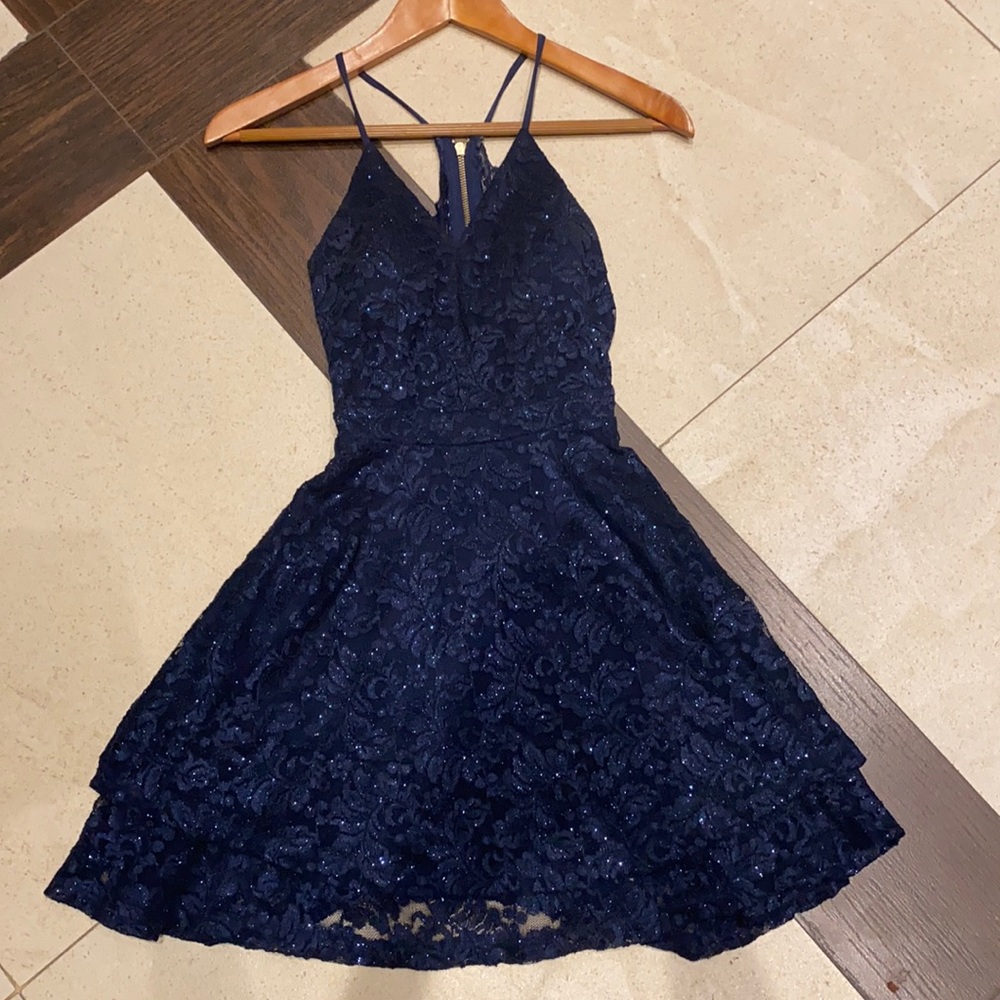 Gorgeous blue sparkly flowy dress. Homecoming. Dance